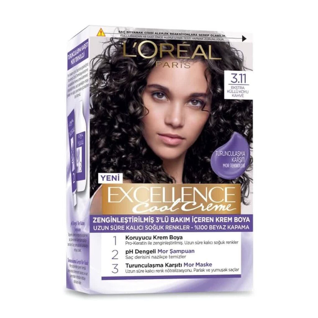رنگ موی لورال 3.11 قهوه ای تیره دودی سری Excellence cool creme